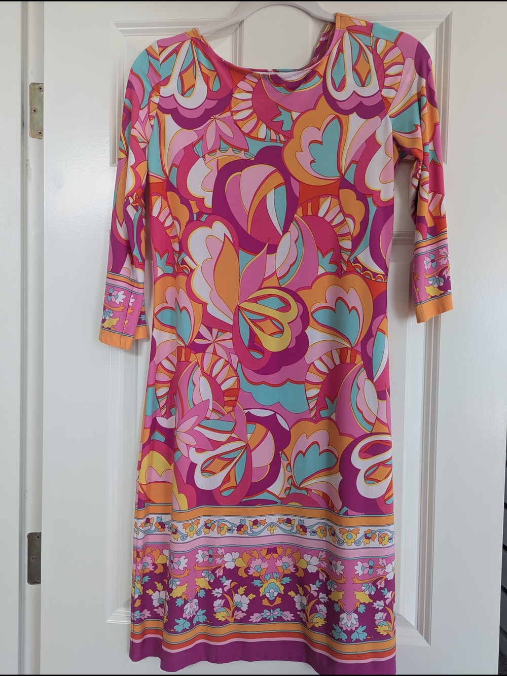 London Times Pink Retro Floral Long-Sleeve A-Line Dress